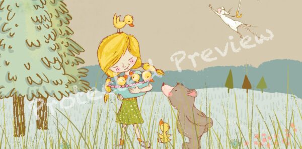 Little Girl, Ducklings & Bear - Image 4